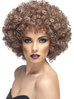 Afro Paryk i Brun med lyse striber