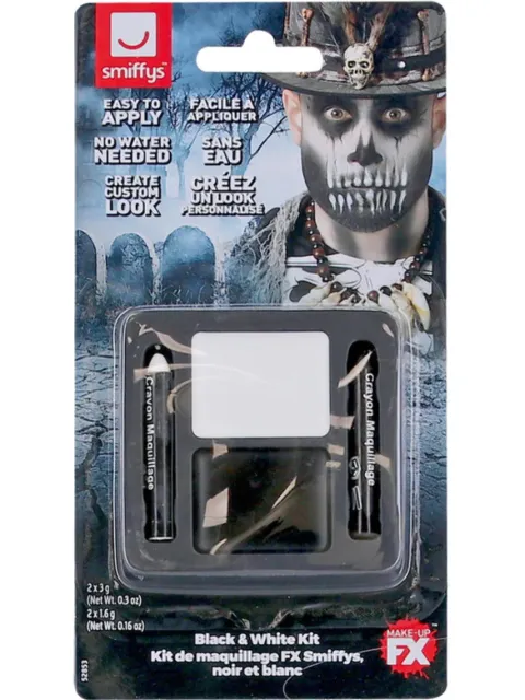 Ansigtsmaling kit til Halloween i sort-hvid