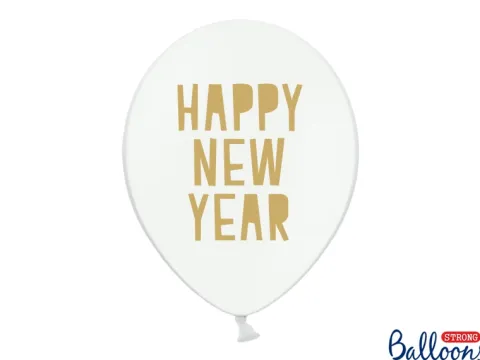 Ballon 30 cm Hvid med Happy NewYear
