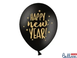 Ballon 30 cm Sort med Happy NewYear