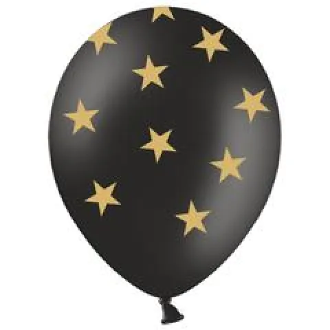Ballon 30 cm Sort med Stjerner
