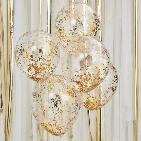 Ballon transparent med konfetti Guld