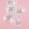 Ballon transparent med konfetti og Happy Birthday