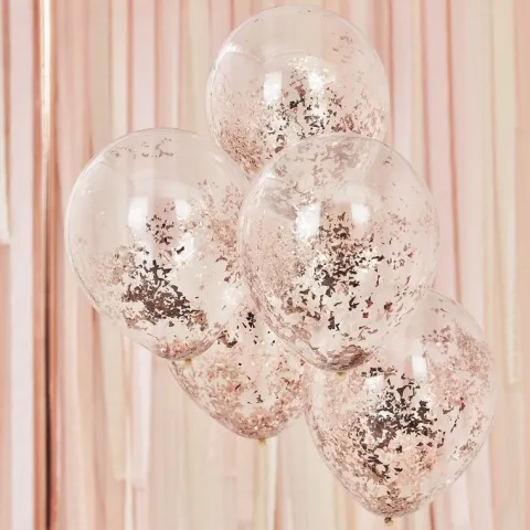 Ballon transparent med konfetti Rosegold