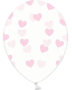 Ballon transparent med lyserøde hjerter