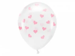 Ballon transparent med lyserøde hjerter ø33