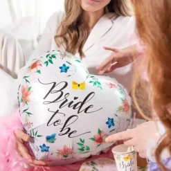 Bride to be folieballon hjerte med blomster