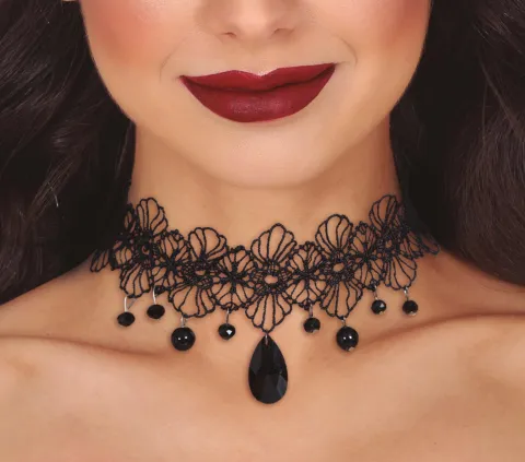 Choker halsblonde med sorte perler