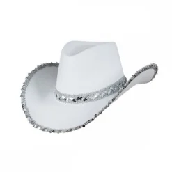Cowboyhat i hvid med pailletter