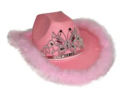 Cowboyhat i lyserød med tiara