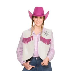 Cowboy vest i Hvid og lyserød