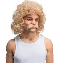 Dirty blonde paryk og overskæg