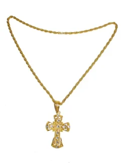 elegant Kors guld med klare sten