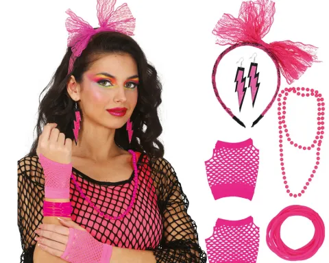 80'er sæt 5 dele - Neon pink