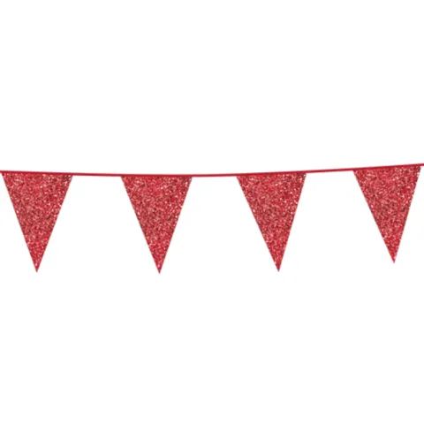 Flagbanner med røde glitterflag 6m