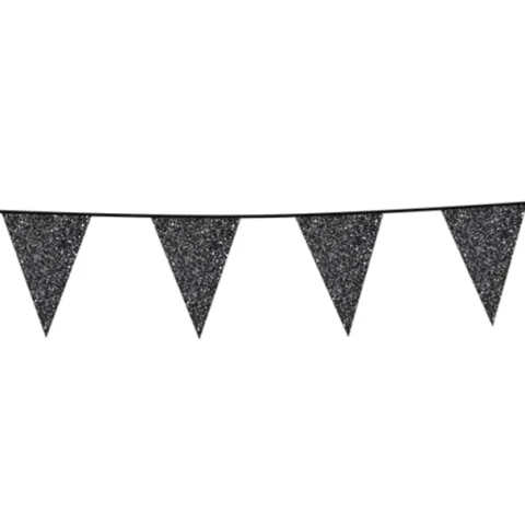 Flagbanner med sort glitterflag 6m