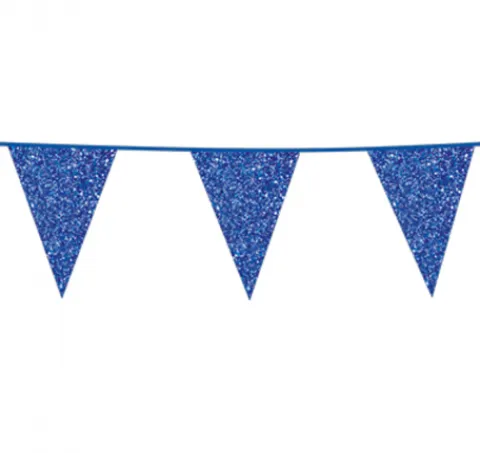 Flagbanner 6 m. med 10 BLÅ GLITTER flag