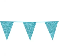 Flagbanner 6 m. med 10 LYSEBLÅ GLITTER flag