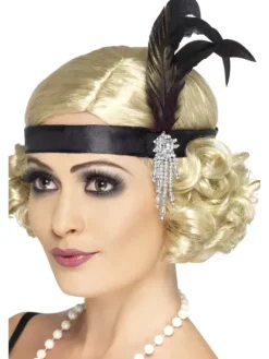 Flapper pandebånd i sort med sorte fjer