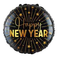 Folieballon "happy new year" sort/guld