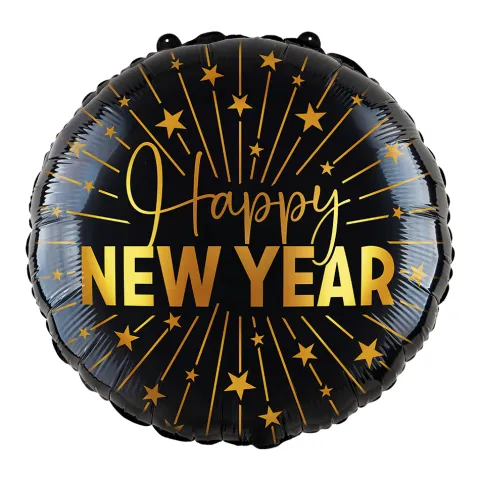 Folieballon "happy new year" sort/guld