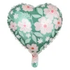 Folieballon Hjerte i grøn med blomster