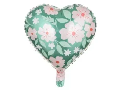 Folieballon Hjerte i grøn med blomster