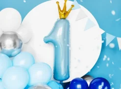 Folieballon i lyseblå 1 med krone