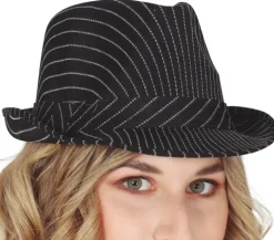 Gangster fedora sort med striber