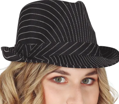 Gangster fedora sort med striber