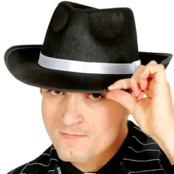 Gangster hat i sort filt med hvidt bånd