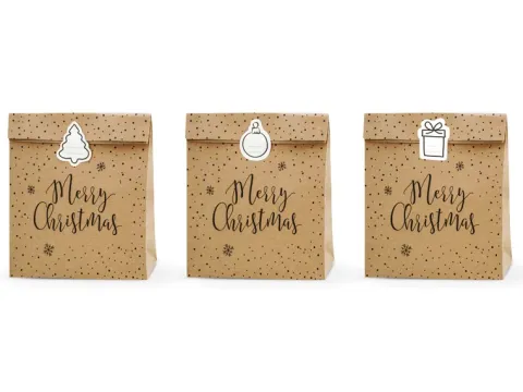 Gavepose i papir 3 stk - Merry Christmas