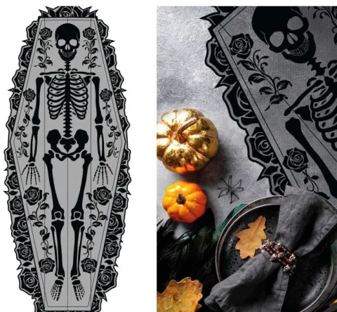 Halloween Skelet bordløber - 183x60 cm