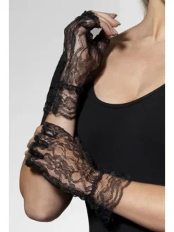 Handsker, kort uden fingre i sort blonde