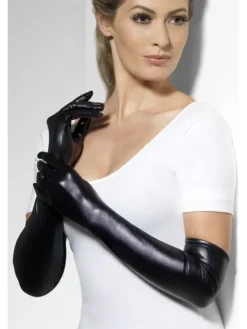 Handsker med wet Look Sort