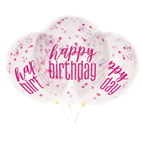Happy birthday balloner med konfetti i pink - DIY