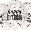Happy birthday balloner med konfetti i sort