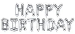 Happy Birthday Folieballon sæt SØLV