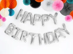 Happy Birthday Folieballon sæt SØLV