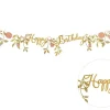 Happy Birthday guirlande i guld og blomster