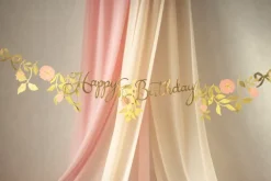 Happy Birthday guirlande i guld og blomster