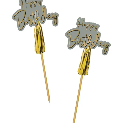Happy Birthday picks grå/guld