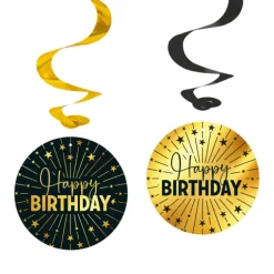 Happy Birthday swirls i sort-Guld