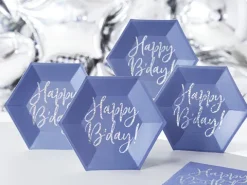 Happy birthday tallerken i blå