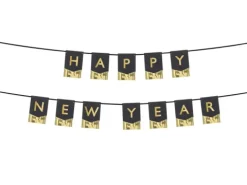 Happy new year banner i sort og guld