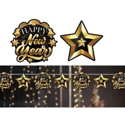 Happy new year stjerne guirlande - 330 cm - 16x16cm