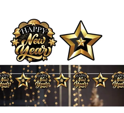 Happy new year stjerne guirlande - 330 cm - 16x16cm