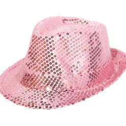 Hat Fedora med pailletter i lyserød