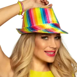 Hat Fedora med pailletter Regnbue
