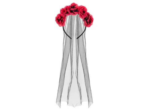 Hårbøjle med slør og røde blomster
